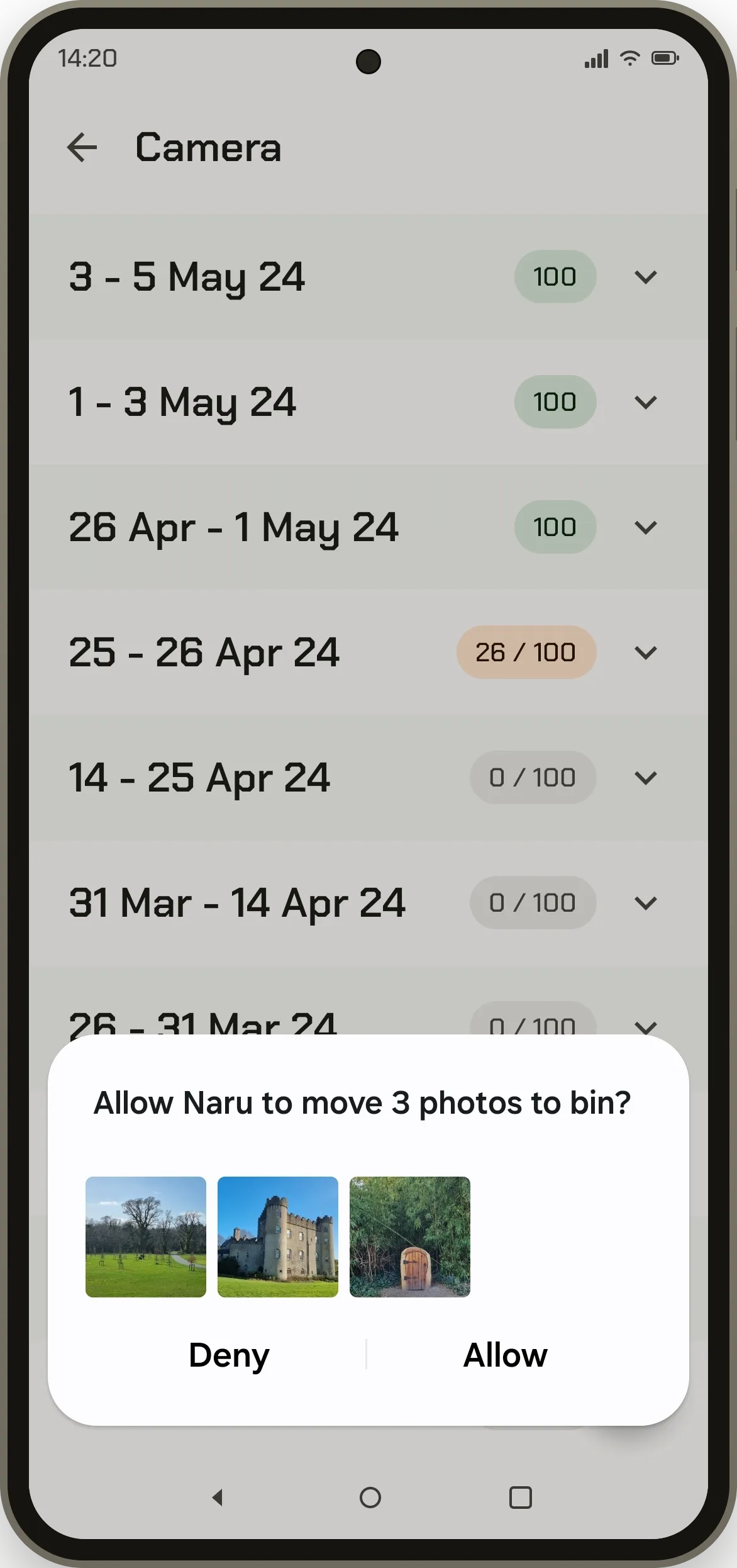 Android's own system trash confirmation sheet